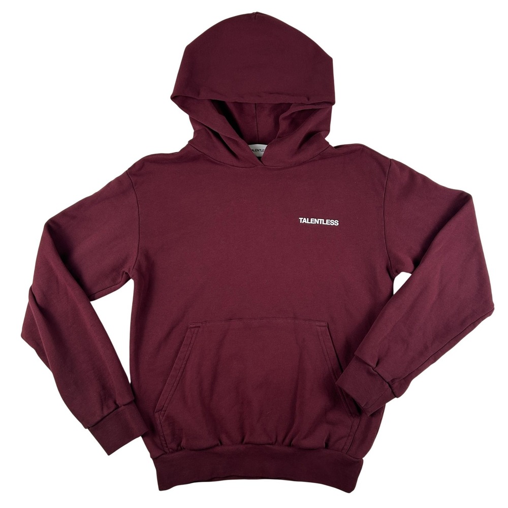 TALENTLESS‎ Hoodie Mens XS Red Fleece Pullover Sweatshirt Logo Graphic Solid